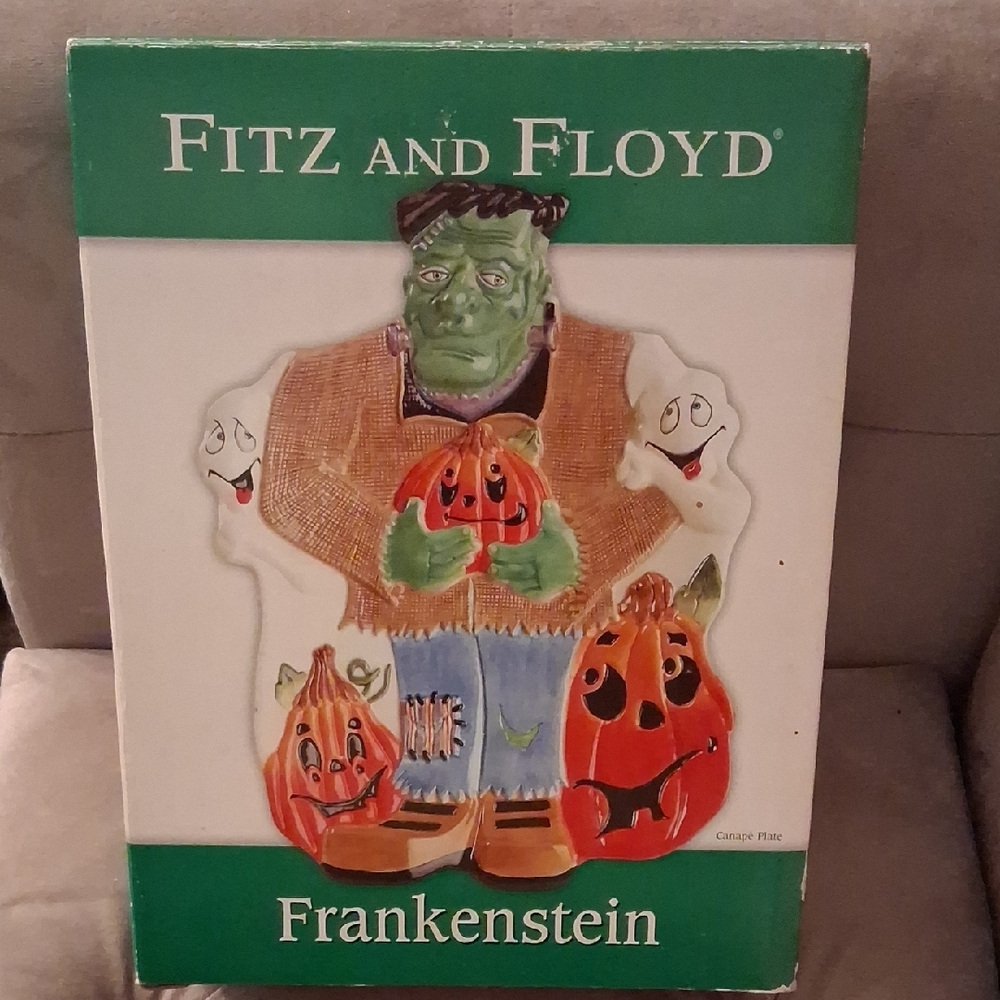Fitz and Floyd Vintage Frankenstein with Pumpkins Plate